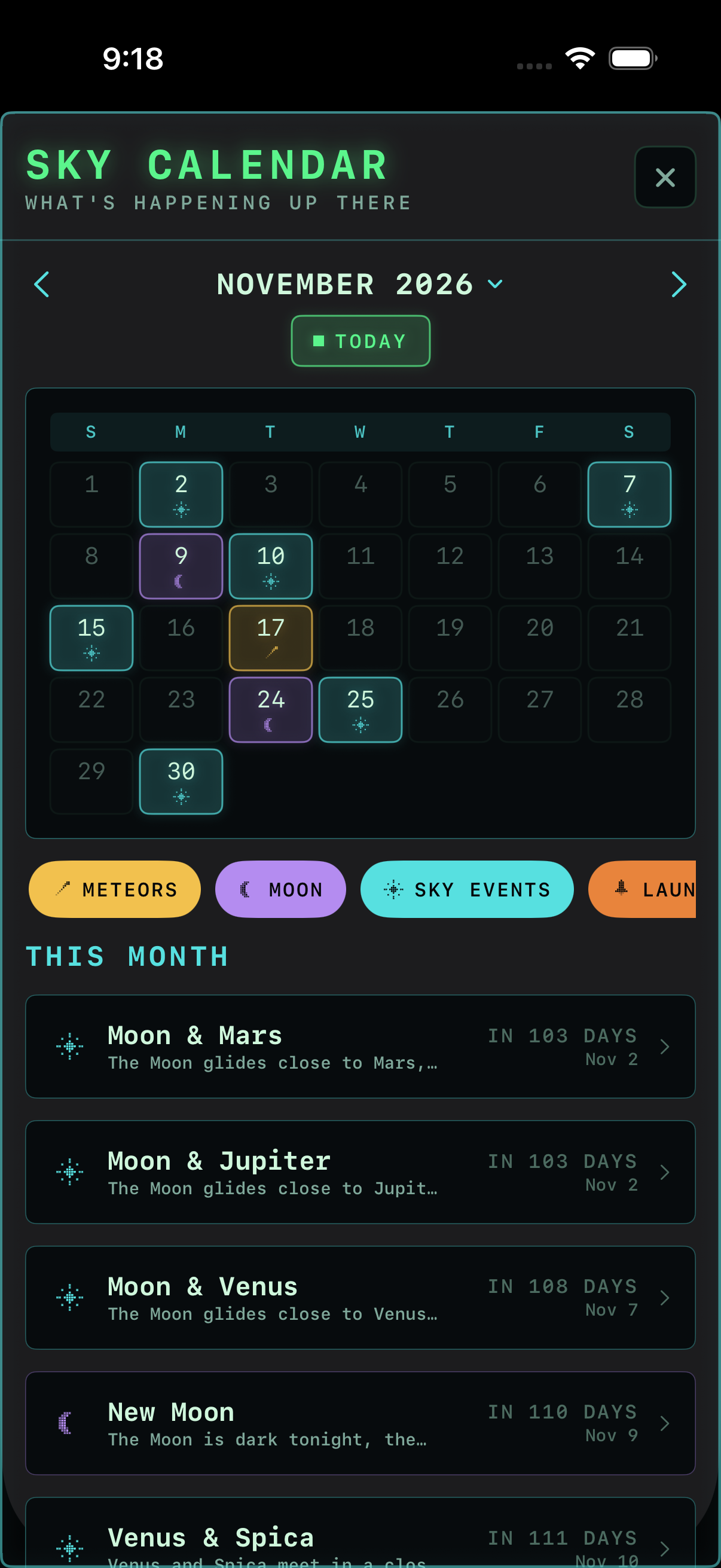 RAD Space sky calendar